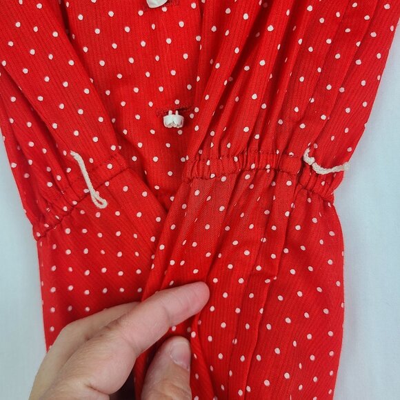 Jody T of California Vintage Red Dress White Polka Dots Lace Collar Rose Buttons - Picture 5 of 12